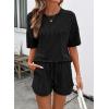 image:imageSHEWIN 2 Piece Sets for Women Summer Short Sleeve Shirts High Waisted Shorts with Pockets Lounge Matching SetBlack