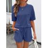 image:imageSHEWIN 2 Piece Sets for Women Summer Short Sleeve Shirts High Waisted Shorts with Pockets Lounge Matching SetBluing