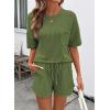 image:imageSHEWIN 2 Piece Sets for Women Summer Short Sleeve Shirts High Waisted Shorts with Pockets Lounge Matching SetFern Green