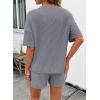 image:imageSHEWIN 2 Piece Sets for Women Summer Short Sleeve Shirts High Waisted Shorts with Pockets Lounge Matching SetGrey
