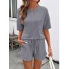 image:imageSHEWIN 2 Piece Sets for Women Summer Short Sleeve Shirts High Waisted Shorts with Pockets Lounge Matching SetGrey
