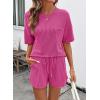 image:imageSHEWIN 2 Piece Sets for Women Summer Short Sleeve Shirts High Waisted Shorts with Pockets Lounge Matching SetRose Red