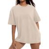 image:imageSHEWIN Oversized Wash Out Fabric Tee Shirts Trendy Cotton Tops Casual Work Tshirt 2026Beige