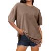 image:imageSHEWIN Oversized Wash Out Fabric Tee Shirts Trendy Cotton Tops Casual Work Tshirt 2026Brown