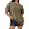 image:imageSHEWIN Oversized Wash Out Fabric Tee Shirts Trendy Cotton Tops Casual Work Tshirt 2026Green