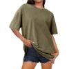 image:imageSHEWIN Oversized Wash Out Fabric Tee Shirts Trendy Cotton Tops Casual Work Tshirt 2026Green