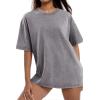 image:imageSHEWIN Oversized Wash Out Fabric Tee Shirts Trendy Cotton Tops Casual Work Tshirt 2026Grey