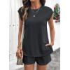 image:imageSHEWIN Two Piece Sets for Women Cap Sleeve Tops and Shorts Lounge Set with Pockets Womens Summer Outfits 2026Black