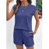 image:imageSHEWIN Two Piece Sets for Women Cap Sleeve Tops and Shorts Lounge Set with Pockets Womens Summer Outfits 2026Blue
