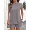 image:imageSHEWIN Two Piece Sets for Women Cap Sleeve Tops and Shorts Lounge Set with Pockets Womens Summer Outfits 2026Dark Grey