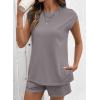 image:imageSHEWIN Two Piece Sets for Women Cap Sleeve Tops and Shorts Lounge Set with Pockets Womens Summer Outfits 2026Dark Grey