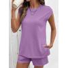 image:imageSHEWIN Two Piece Sets for Women Cap Sleeve Tops and Shorts Lounge Set with Pockets Womens Summer Outfits 2026Purple