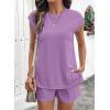 image:imageSHEWIN Two Piece Sets for Women Cap Sleeve Tops and Shorts Lounge Set with Pockets Womens Summer Outfits 2026Purple