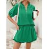 image:imageSHEWIN Two Piece Sets for Women Half Zip Up Puff Short Sleeve Tops and Ruffled Shorts Lounge Set Womens Summer Outfits 2026Bright Green