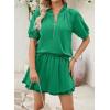 image:imageSHEWIN Two Piece Sets for Women Half Zip Up Puff Short Sleeve Tops and Ruffled Shorts Lounge Set Womens Summer Outfits 2026Bright Green