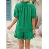 image:imageSHEWIN Two Piece Sets for Women Half Zip Up Puff Short Sleeve Tops and Ruffled Shorts Lounge Set Womens Summer Outfits 2026Bright Green