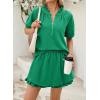 image:imageSHEWIN Two Piece Sets for Women Half Zip Up Puff Short Sleeve Tops and Ruffled Shorts Lounge Set Womens Summer Outfits 2026Bright Green