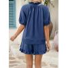 image:imageSHEWIN Two Piece Sets for Women Half Zip Up Puff Short Sleeve Tops and Ruffled Shorts Lounge Set Womens Summer Outfits 2026Navy Blue