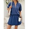 image:imageSHEWIN Two Piece Sets for Women Half Zip Up Puff Short Sleeve Tops and Ruffled Shorts Lounge Set Womens Summer Outfits 2026Navy Blue