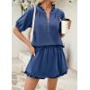 image:imageSHEWIN Two Piece Sets for Women Half Zip Up Puff Short Sleeve Tops and Ruffled Shorts Lounge Set Womens Summer Outfits 2026Navy Blue