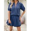 image:imageSHEWIN Two Piece Sets for Women Half Zip Up Puff Short Sleeve Tops and Ruffled Shorts Lounge Set Womens Summer Outfits 2026Navy Blue