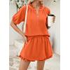 image:imageSHEWIN Two Piece Sets for Women Half Zip Up Puff Short Sleeve Tops and Ruffled Shorts Lounge Set Womens Summer Outfits 2026Orange