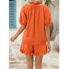 image:imageSHEWIN Two Piece Sets for Women Half Zip Up Puff Short Sleeve Tops and Ruffled Shorts Lounge Set Womens Summer Outfits 2026Orange