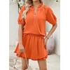 image:imageSHEWIN Two Piece Sets for Women Half Zip Up Puff Short Sleeve Tops and Ruffled Shorts Lounge Set Womens Summer Outfits 2026Orange