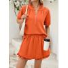 image:imageSHEWIN Two Piece Sets for Women Half Zip Up Puff Short Sleeve Tops and Ruffled Shorts Lounge Set Womens Summer Outfits 2026Orange