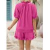 image:imageSHEWIN Two Piece Sets for Women Half Zip Up Puff Short Sleeve Tops and Ruffled Shorts Lounge Set Womens Summer Outfits 2026Rose Red