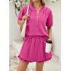 image:imageSHEWIN Two Piece Sets for Women Half Zip Up Puff Short Sleeve Tops and Ruffled Shorts Lounge Set Womens Summer Outfits 2026Rose Red