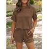 image:imageSHEWIN Two Piece Sets for Women Summer Short Sleeve Shirts High Waisted Shorts with Pockets Pajamas Lounge Matching SetCoffee