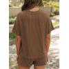 image:imageSHEWIN Two Piece Sets for Women Summer Short Sleeve Shirts High Waisted Shorts with Pockets Pajamas Lounge Matching SetCoffee
