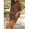 image:imageSHEWIN Two Piece Sets for Women Summer Short Sleeve Shirts High Waisted Shorts with Pockets Pajamas Lounge Matching SetCoffee