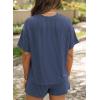 image:imageSHEWIN Two Piece Sets for Women Summer Short Sleeve Shirts High Waisted Shorts with Pockets Pajamas Lounge Matching SetDark Blue