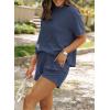 image:imageSHEWIN Two Piece Sets for Women Summer Short Sleeve Shirts High Waisted Shorts with Pockets Pajamas Lounge Matching SetDark Blue