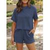 image:imageSHEWIN Two Piece Sets for Women Summer Short Sleeve Shirts High Waisted Shorts with Pockets Pajamas Lounge Matching SetDark Blue