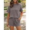 image:imageSHEWIN Two Piece Sets for Women Summer Short Sleeve Shirts High Waisted Shorts with Pockets Pajamas Lounge Matching SetGrey