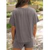 image:imageSHEWIN Two Piece Sets for Women Summer Short Sleeve Shirts High Waisted Shorts with Pockets Pajamas Lounge Matching SetGrey