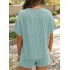 image:imageSHEWIN Two Piece Sets for Women Summer Short Sleeve Shirts High Waisted Shorts with Pockets Pajamas Lounge Matching SetSky Blue