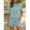 image:imageSHEWIN Two Piece Sets for Women Summer Short Sleeve Shirts High Waisted Shorts with Pockets Pajamas Lounge Matching SetSky Blue