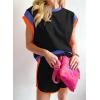 image:imageSHEWIN Women 2026 Color Block 2 Piece Short Sets Workout Tracksuit with Pockets TrendyB Black