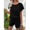 image:imageSHEWIN Womens 2 Piece Lounge Sets Crewneck Short Sleeve T Shirts and Drawstring Shorts Beach Vacation Outfits with PocketsBlack