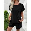 image:imageSHEWIN Womens 2 Piece Lounge Sets Crewneck Short Sleeve T Shirts and Drawstring Shorts Beach Vacation Outfits with PocketsBlack