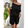 image:imageSHEWIN Womens 2 Piece Lounge Sets Crewneck Short Sleeve T Shirts and Drawstring Shorts Beach Vacation Outfits with PocketsBlack