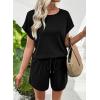 image:imageSHEWIN Womens 2 Piece Lounge Sets Crewneck Short Sleeve T Shirts and Drawstring Shorts Beach Vacation Outfits with PocketsBlack