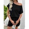 image:imageSHEWIN Womens 2 Piece Lounge Sets Crewneck Short Sleeve T Shirts and Drawstring Shorts Beach Vacation Outfits with PocketsBlack