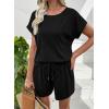 image:imageSHEWIN Womens 2 Piece Lounge Sets Crewneck Short Sleeve T Shirts and Drawstring Shorts Beach Vacation Outfits with PocketsBlack