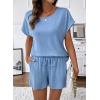 image:imageSHEWIN Womens 2 Piece Lounge Sets Crewneck Short Sleeve T Shirts and Drawstring Shorts Beach Vacation Outfits with PocketsBlue
