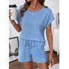 image:imageSHEWIN Womens 2 Piece Lounge Sets Crewneck Short Sleeve T Shirts and Drawstring Shorts Beach Vacation Outfits with PocketsBlue